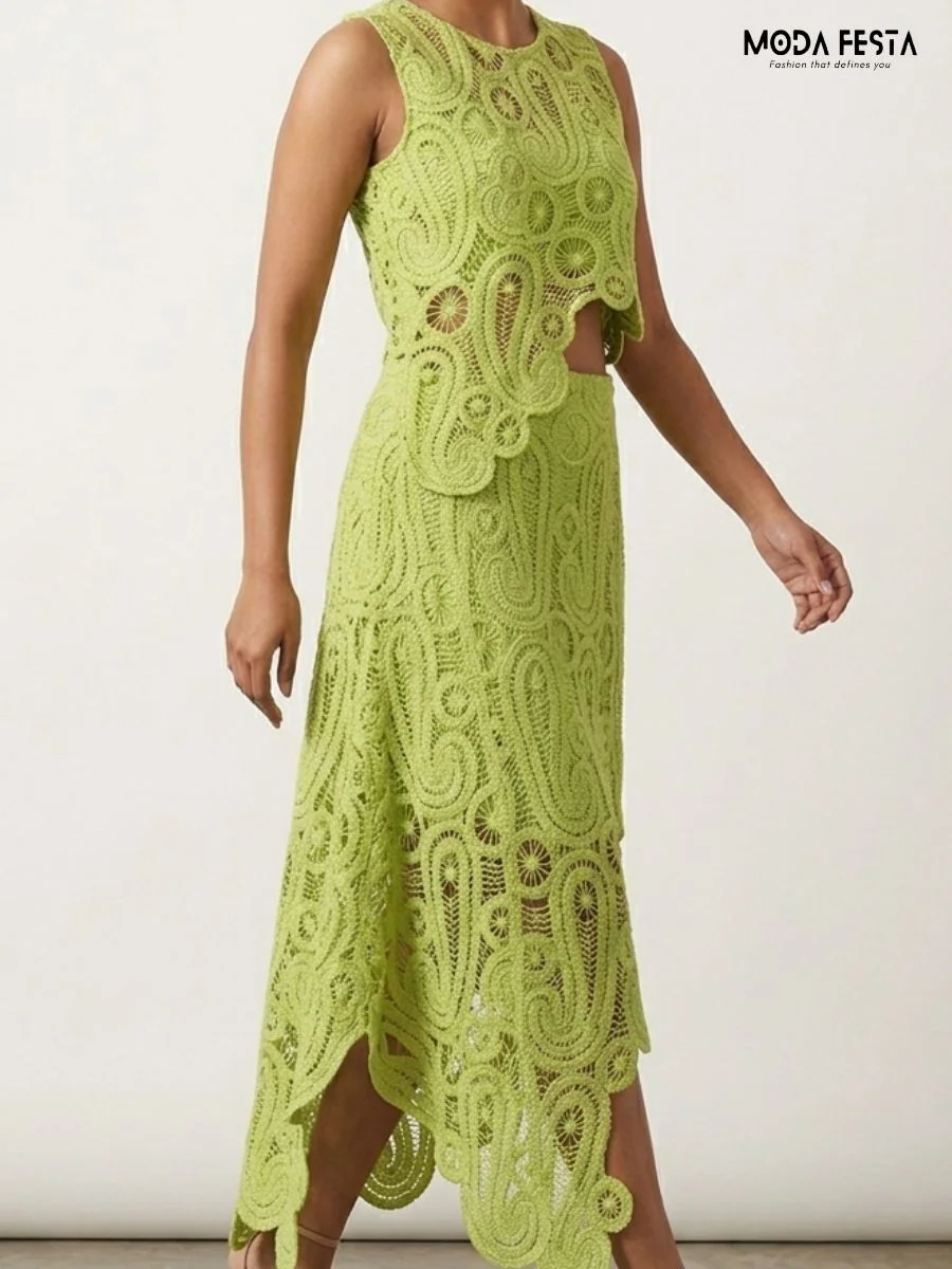 ModaFesta -Lime Crochet Coord Set